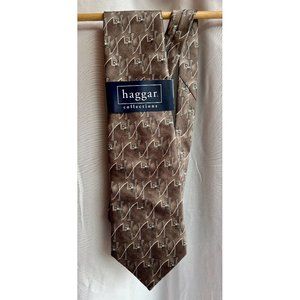 Haggar Collections Medium Taupe Tie 100% Silk USA Geometric Brown Green NWT